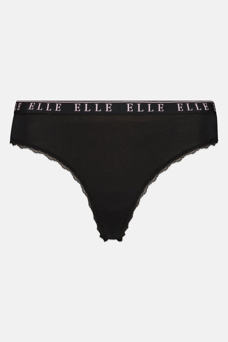 ELLE Women 3 Pack Brand Logo Super Soft Cotton With Lace Thong Panty, Multicolor - Image 3