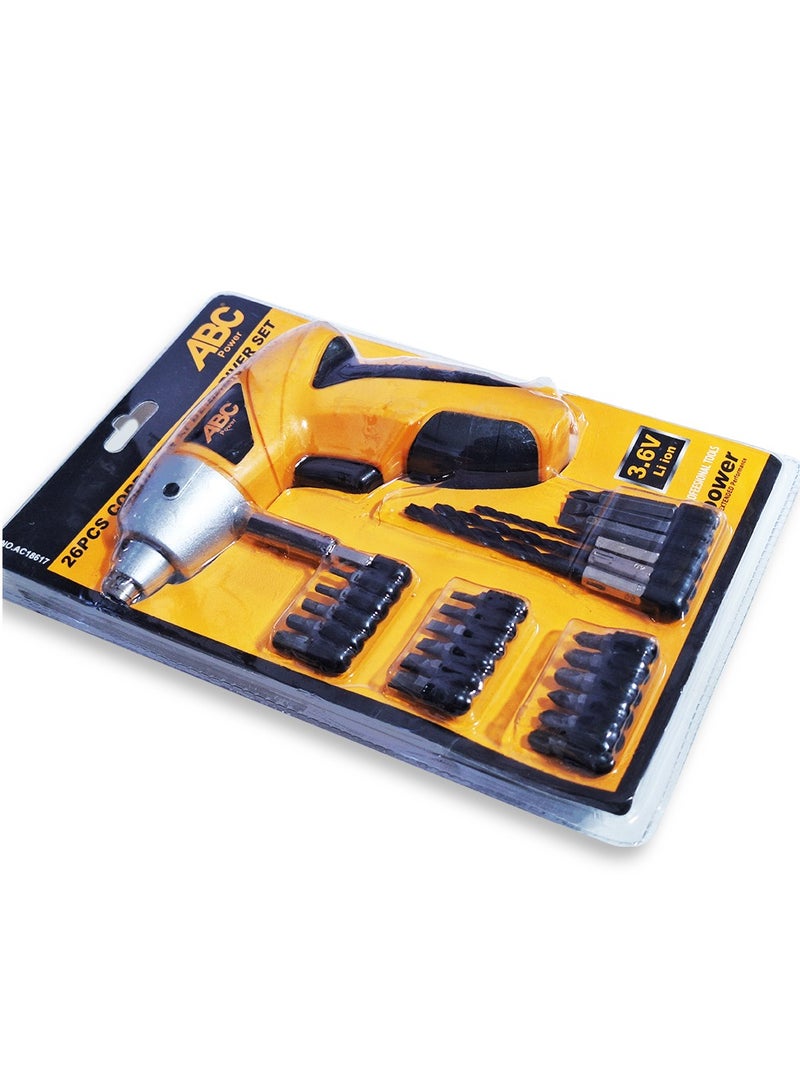 ABC Cordless screwdriver set 26PCS has a electric handy gun design 3.6V with large handles for easy grip and handling when installing or repairing furniture in the home, The machine uses sturdy metal seams made of stainless steel, ensuring durability - Image 5