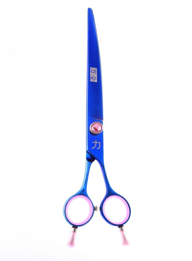 شيرز دايركت مقص قص ياباني منحني من التيتانيوم الأزرق 440C من ShearsDirect مع حجر كريم وردي، مزود بخاصية شد الشعر ومسند مزدوج للأصابع، 8.0 بوصة - Image 1