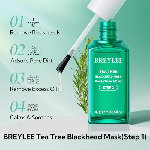BREYLEE Blackhead Remover Mask, Tea Tree Oil Nose Pore Strips +100 papers, Puntos Negros, Peel Off Mask for Nose and Face, Pore Cleanser Purifying, Brush Desigh - Image 2