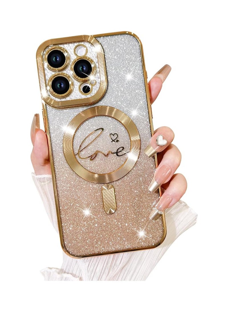 Designed for iPhone 12 Pro Max Case,Compatible with MagSafe Love Heart Plating Camera Protection Clear Phone Cover, Magnetic Glitter for Women Girls  6.7"-Gold - Image 1