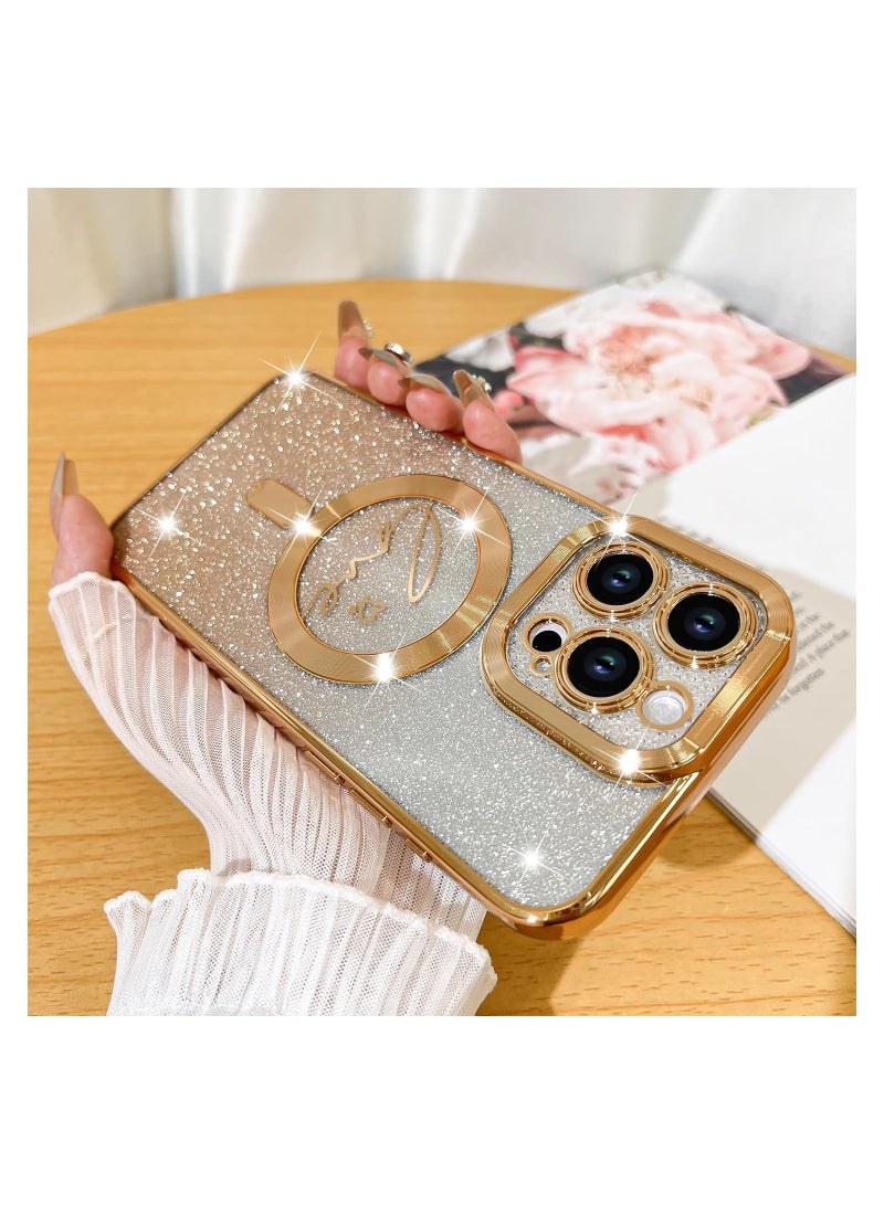Designed for iPhone 12 Pro Max Case,Compatible with MagSafe Love Heart Plating Camera Protection Clear Phone Cover, Magnetic Glitter for Women Girls  6.7"-Gold - Image 2