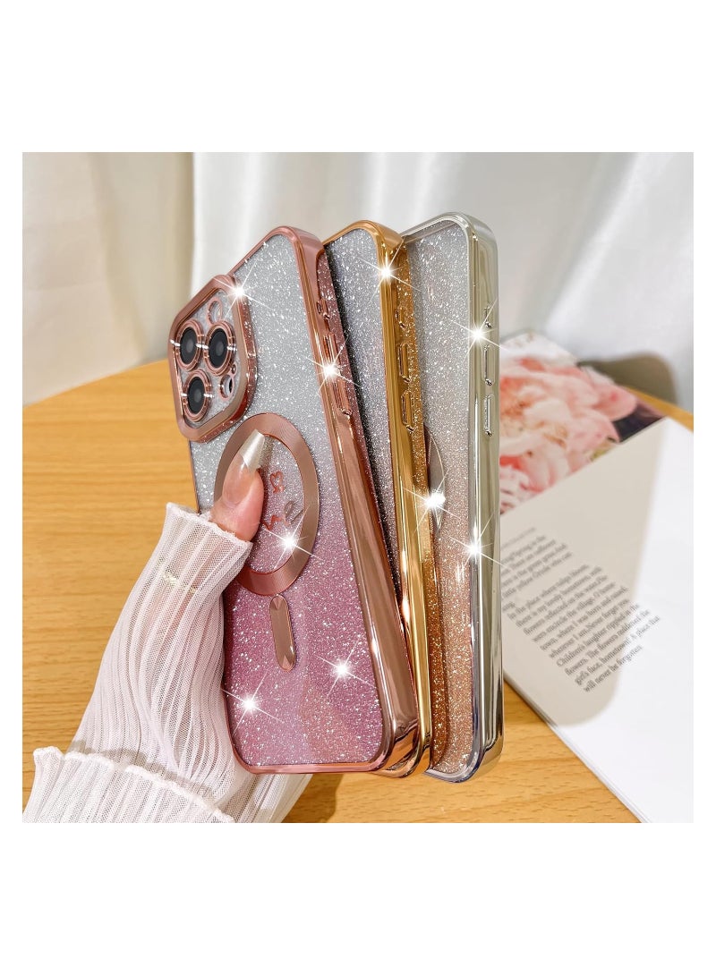 Designed for iPhone 12 Pro Max Case,Compatible with MagSafe Love Heart Plating Camera Protection Clear Phone Cover, Magnetic Glitter for Women Girls  6.7"-Gold - Image 5