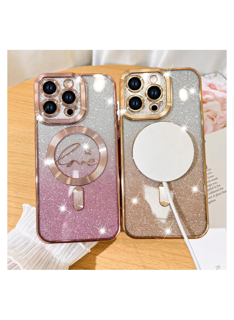 Designed for iPhone 12 Pro Max Case,Compatible with MagSafe Love Heart Plating Camera Protection Clear Phone Cover, Magnetic Glitter for Women Girls  6.7"-Gold - Image 4