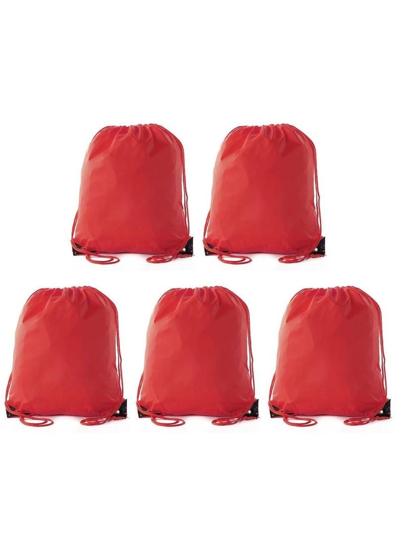 SANTHOME Drastin 210D Polyester Drawstring Bag Lightweight Promotional Tote Adjustable Carry Strings Cinch Sack Gym Sport Traveling String Bag for Men Women - 5 Pack, Red - Image 1