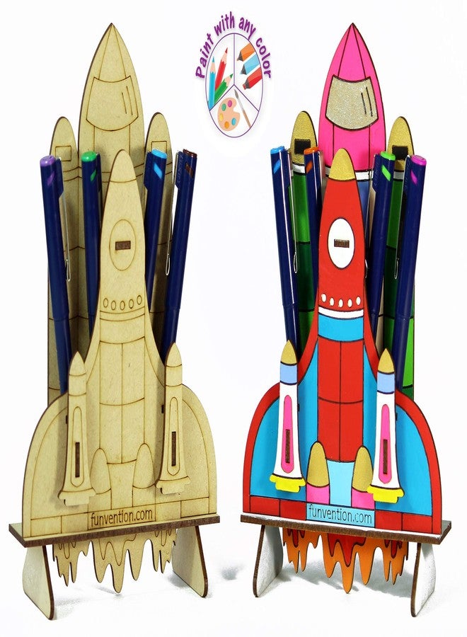 Funvention 3D Coloring Models Combo of 6 (Bi Plane,Ship,SpaceShuttle,Bike, Car & Helicoter) -DIY Desk Organizer Pen Stand -STEM Leanring 3D Puzzle Toy - Coloring Kit for Kids - Birthday Return Gifts - Image 5