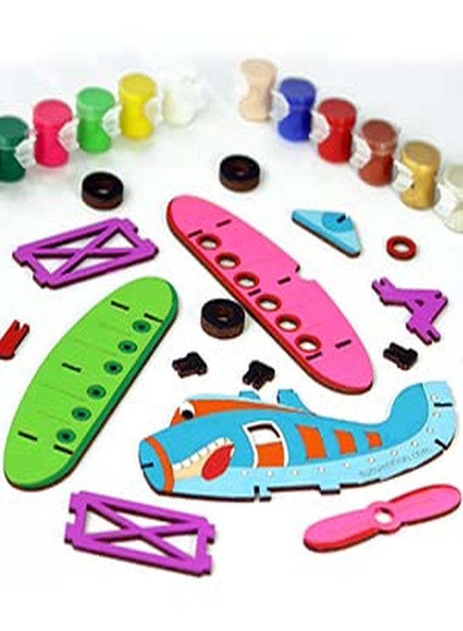 Funvention 3D Coloring Models Combo of 6 (Bi Plane,Ship,SpaceShuttle,Bike, Car & Helicoter) -DIY Desk Organizer Pen Stand -STEM Leanring 3D Puzzle Toy - Coloring Kit for Kids - Birthday Return Gifts - Image 3