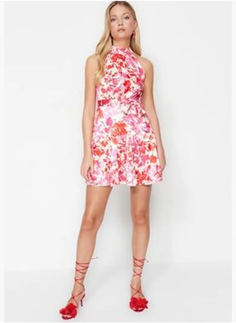 trendyol Ecru Floral Patterned Satin Dress