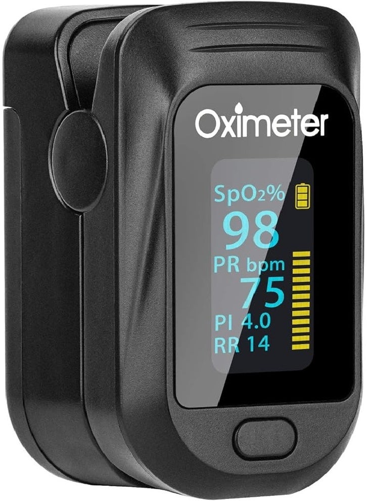 Upgraded Fingertip Pulse Oximeter, Accurate Blood Oxygen Saturation (SpO2), Perfusion Index (PI), Pulse Rate (PR), Respiratory Frequency (RR) Monitor (Black) - Image 1