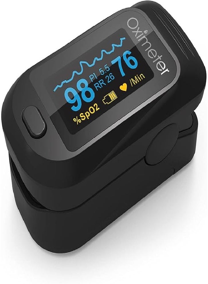 Upgraded Fingertip Pulse Oximeter, Accurate Blood Oxygen Saturation (SpO2), Perfusion Index (PI), Pulse Rate (PR), Respiratory Frequency (RR) Monitor (Black) - Image 2