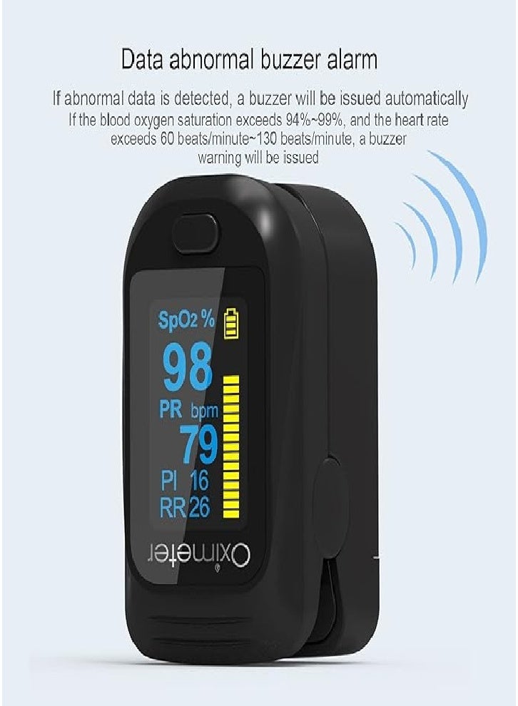 Upgraded Fingertip Pulse Oximeter, Accurate Blood Oxygen Saturation (SpO2), Perfusion Index (PI), Pulse Rate (PR), Respiratory Frequency (RR) Monitor (Black) - Image 3