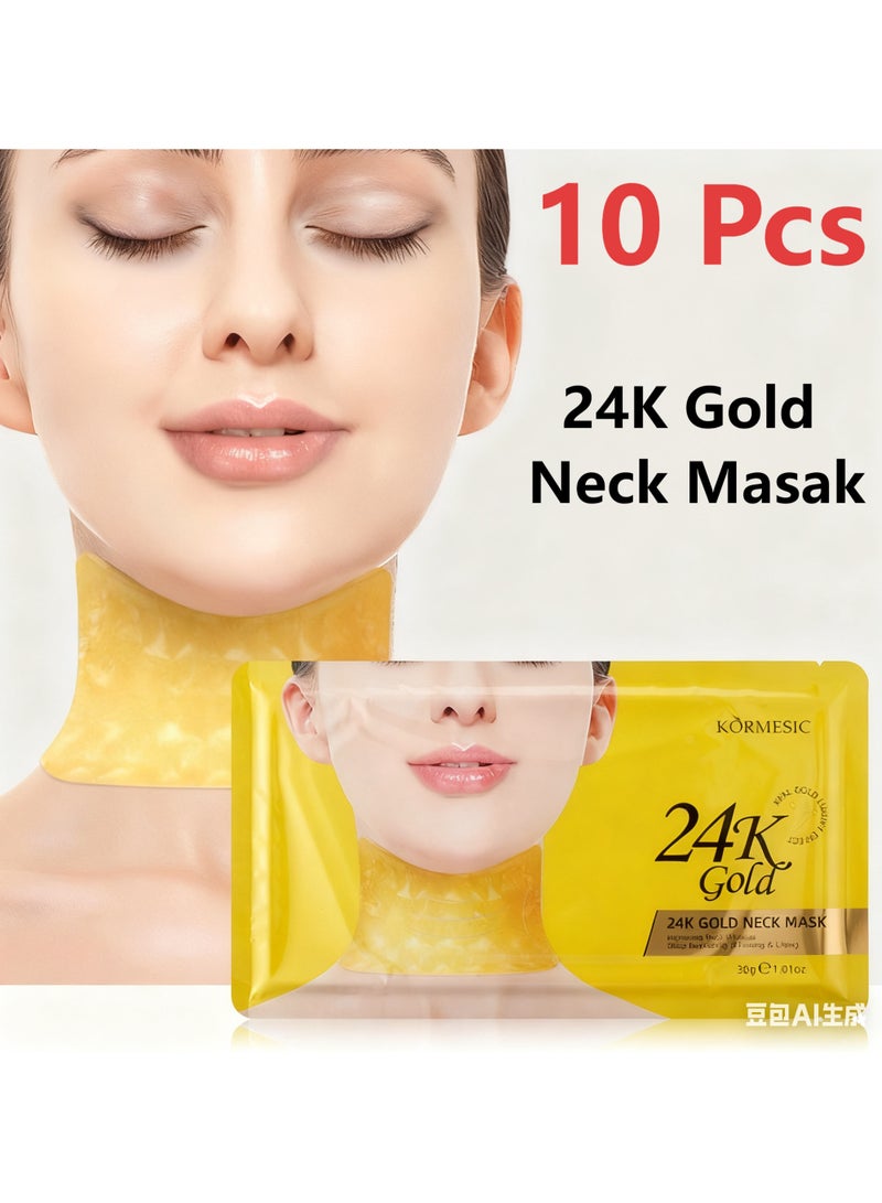 Kormesic قناع رقبة من الذهب عيار 24 قيراطًا لشد وتقوية البشرة، 10 قطع، قناع رقبة مرطب مضاد للتجاعيد بخلاصة الذهب عيار 24 قيراطًا، يقلل التجاعيد والخطوط الدقيقة، يشد ويرفع البشرة المترهلة، يغذي بعمق ويرطب - Image 1