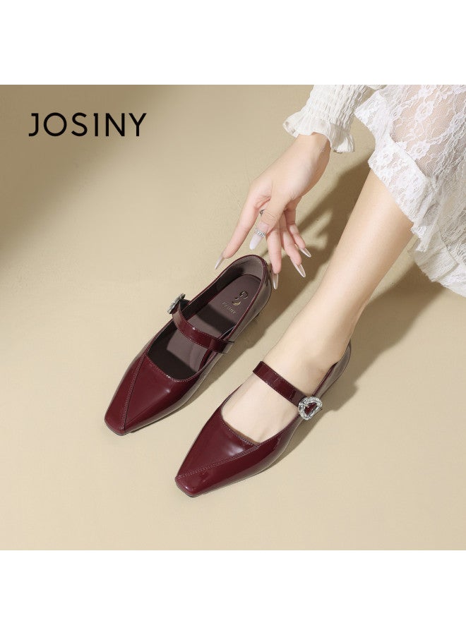 Josiny Fashion Wedding Red Mary Jane Shoes Women's Wedding Shoes 2026 Spring New French Chunky Heel Elegant Leather Shoes - Image 2