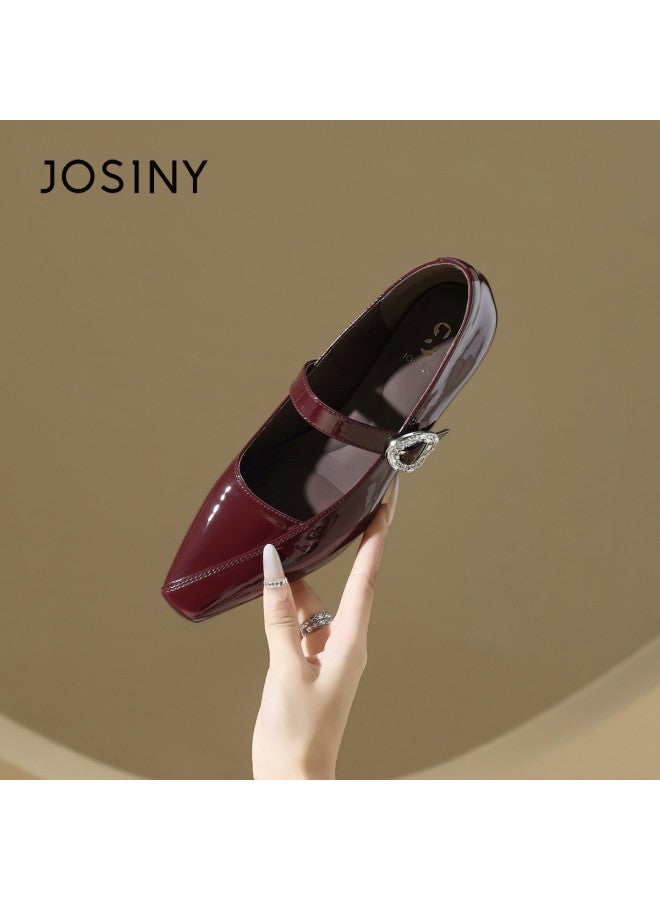 Josiny Fashion Wedding Red Mary Jane Shoes Women's Wedding Shoes 2026 Spring New French Chunky Heel Elegant Leather Shoes - Image 4