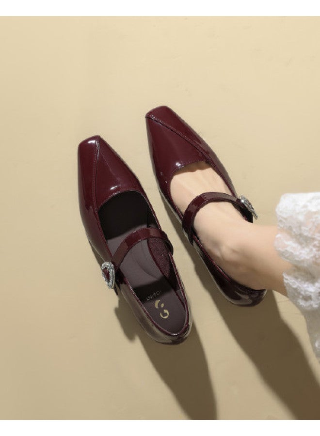 Josiny Fashion Wedding Red Mary Jane Shoes Women's Wedding Shoes 2026 Spring New French Chunky Heel Elegant Leather Shoes - Image 1