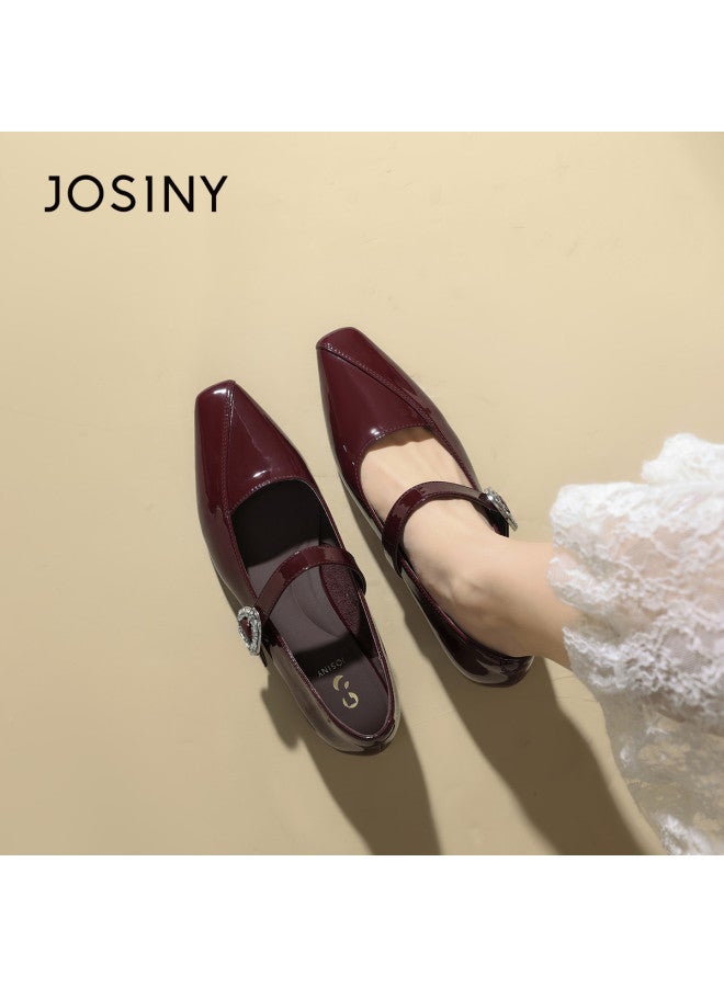 Josiny Fashion Wedding Red Mary Jane Shoes Women's Wedding Shoes 2026 Spring New French Chunky Heel Elegant Leather Shoes - Image 3