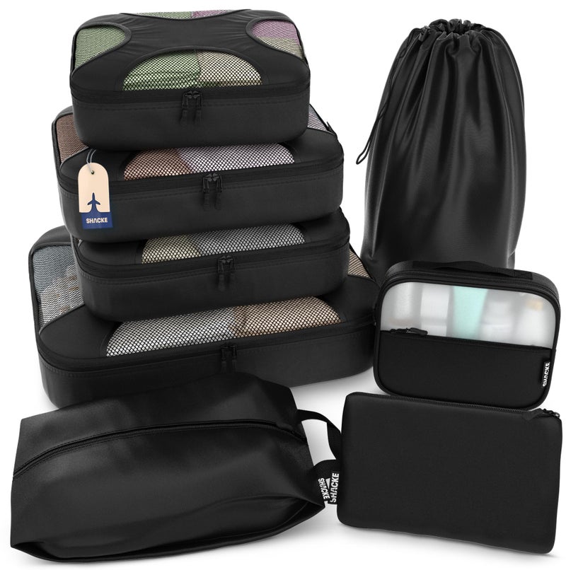 Shacke 8 Set Packing Cubes for Travel Lightweight Luggage Organizer (Black) - Image 1