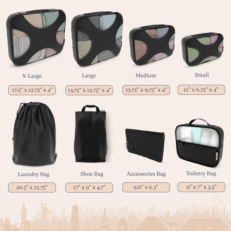 Shacke 8 Set Packing Cubes for Travel Lightweight Luggage Organizer (Black) - Image 4