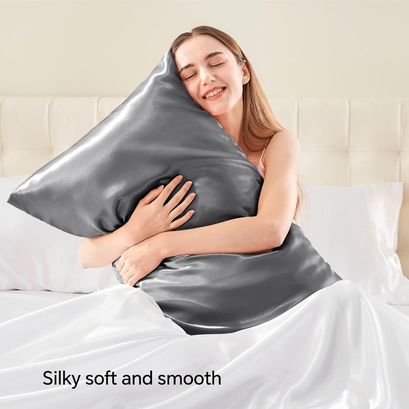 Satin Pillowcase with Zipper 4 Pack, Dark Grey Pillow Cases Standard Size, Super Soft and Cooling Similar to Silk Pillow Cases, Gift for Women Men(20x26 Inches) - Image 2