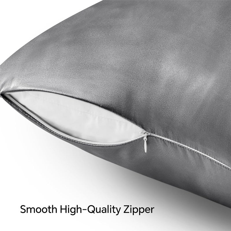 Satin Pillowcase with Zipper 4 Pack, Dark Grey Pillow Cases Standard Size, Super Soft and Cooling Similar to Silk Pillow Cases, Gift for Women Men(20x26 Inches) - Image 5