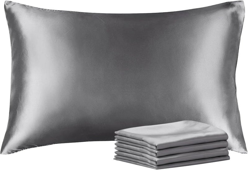 Satin Pillowcase with Zipper 4 Pack, Dark Grey Pillow Cases Standard Size, Super Soft and Cooling Similar to Silk Pillow Cases, Gift for Women Men(20x26 Inches) - Image 1