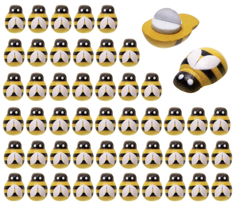 Penta Angel Tiny Wooden Bee Embellishments 50Pcs Self-Adhesive Painted Flatback Wood Bumble Bee Pieces for Scrapbooking Decoration and Craft DIY