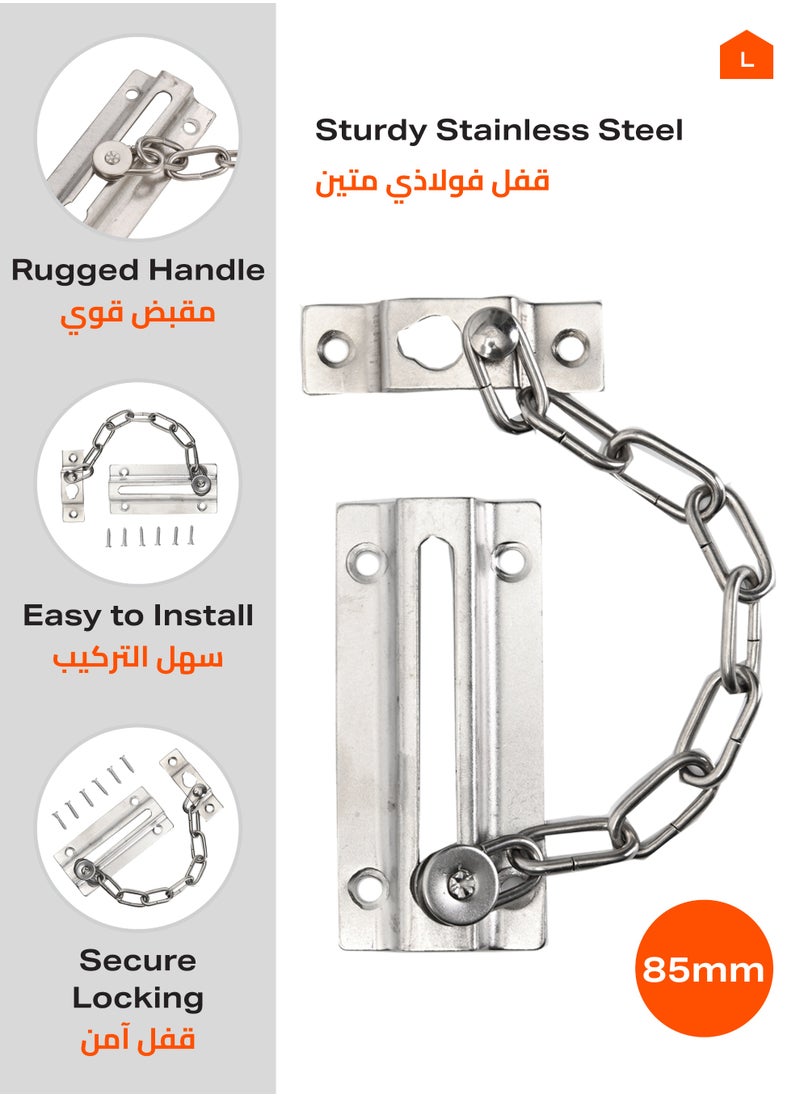 LAWAZIM Chain Door Lock Nickel Platted - 85mm - with Sliding Chain Design and Mounting Screws - Ideal for Home Entry Doors, Apartments, Dorm Rooms, and Indoor Security Access  - Image 2