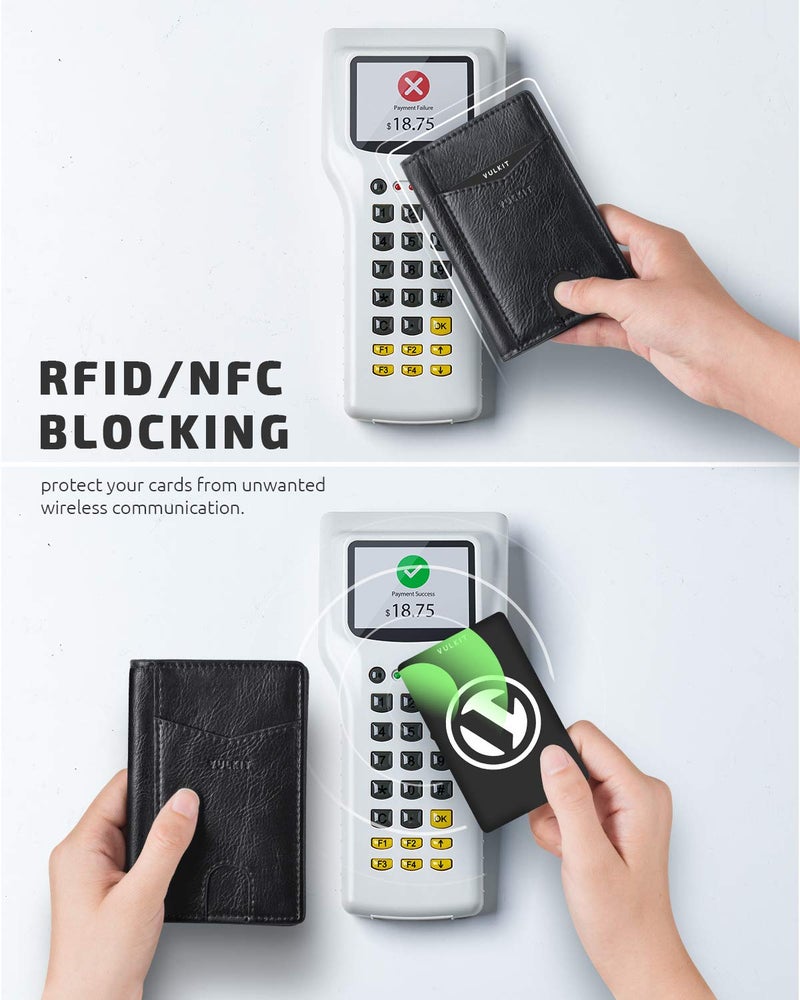 VULKIT محفظة فالكيت ثنائية الطي بجيب أمامي نحيف مع حماية RFID جلدية رقيقة لحامل بطاقات الائتمان للرجال والنساء بني - Image 4