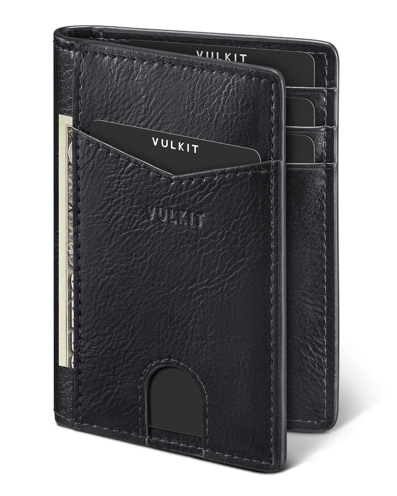 VULKIT محفظة فالكيت ثنائية الطي بجيب أمامي نحيف مع حماية RFID جلدية رقيقة لحامل بطاقات الائتمان للرجال والنساء بني - Image 1