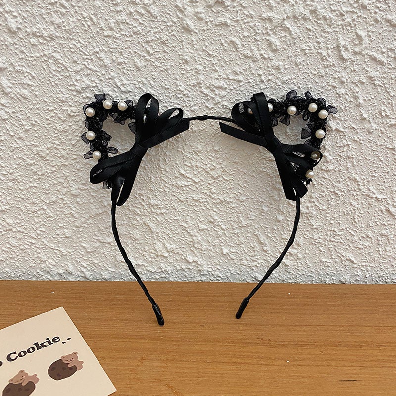 Halloween Fuzzy Cat Ears Headband Cosplay Rabbit Hair Accessory for Women Cat Ear Pearl