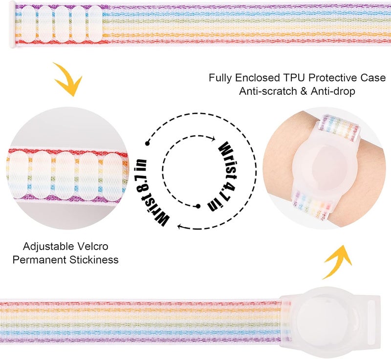 Yiurcy AirTag Bracelet for Kids, Apple Air Tag Protective Cover with Nylon Wristband, Anti Lost GPS Trackers Case Cover Elastic Watch Band for Toddlers Girls Boys Elders (Light Rainbow) - Image 4