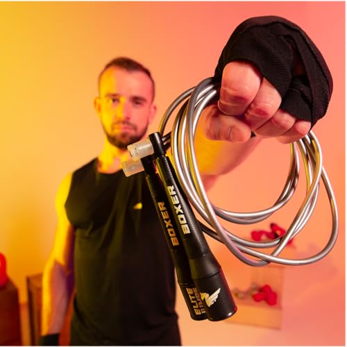 EliteSRS 10 Foot Outdoor Rated 5Mm Pvc, Boxer Jump Rope 3.0 with Smooth Action Polymer Handles and Ergonomic Slip-Resistant Dimpled Grips Black - Image 5