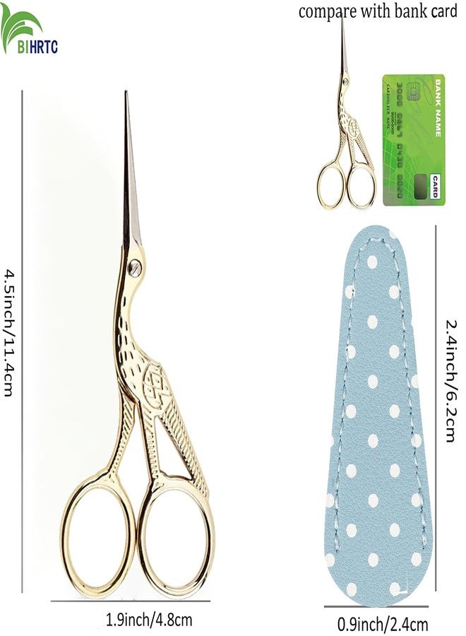 BIHRTC Small Craft 4.5Inch Embroidery Scissors with Artificial Leather Cover Stainless Steel Tip Bird Stork Scissors Shears for Sewing Crochet Embroidery Paper Art Work - Image 2