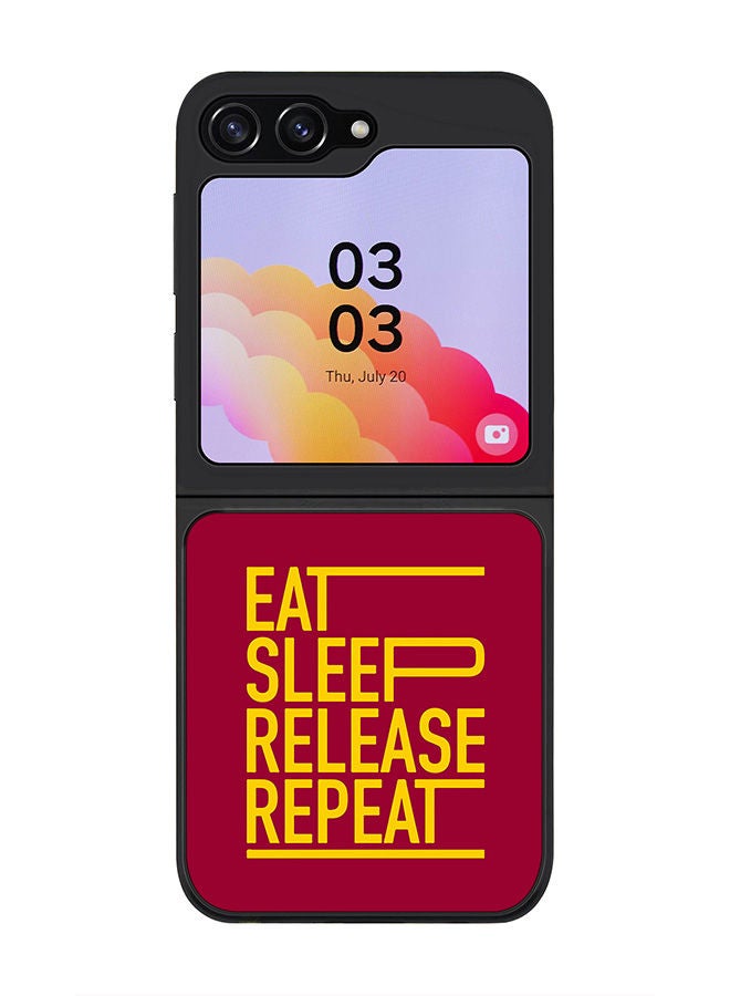 Stylizedd Rugged Black edge case for Samsung Galaxy Z Flip5, Slim fit Soft Case Flexible Rubber Edges Anti Drop TPU Gel Thin Cover -  Eat Sleep Release Repeat - Image 1