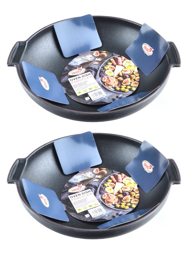 Trust 2-Piece Deep Porcelain Baking Dish With Handles 13.5 Inch 34.4x30.6x8CM Matt Black  - Image 1