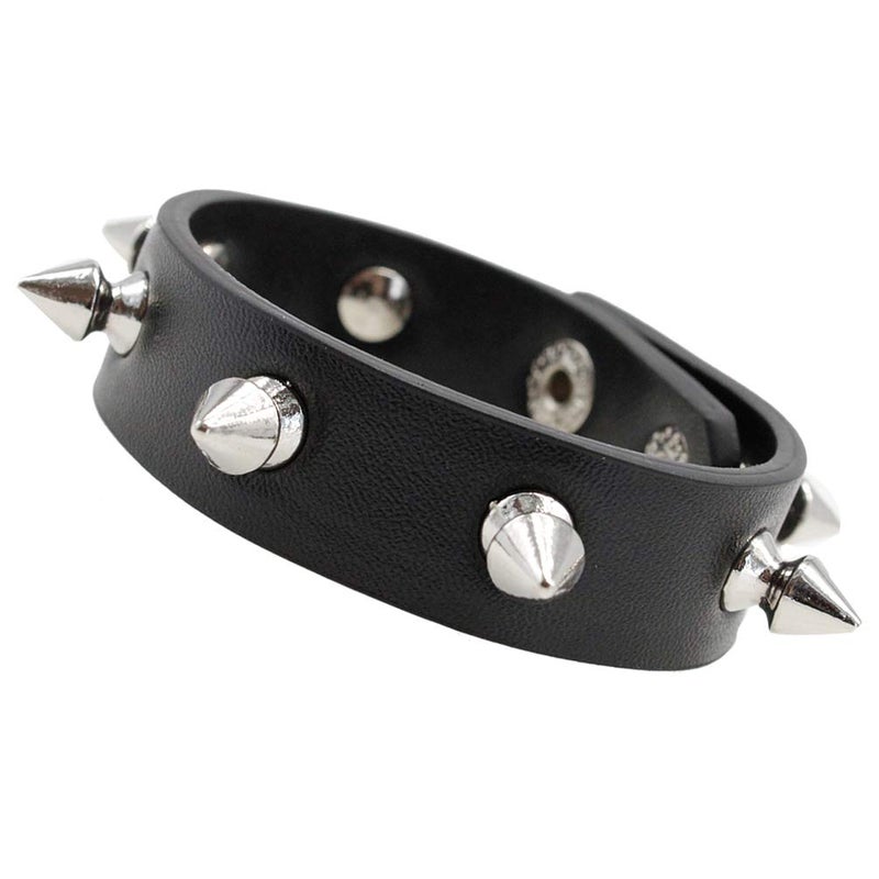 macoking Leather Bracelet Punk Spike Rivet Cuff Bangle Metal Studded Black Wristband - Image 2