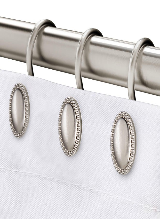 iToplin Brushed Nickel Shower Curtain Hooks, Decorative Shower Curtain Rings, Rust Resistant Metal Shower Hooks for Bathroom, Rust Proof Shower Hooks Hangers for Shower Curtain Rod, Set of 12 - Image 1