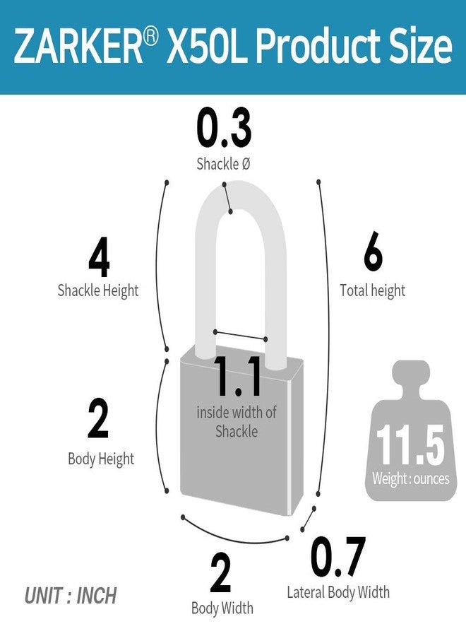 Zarker X50L - 4 Digit Heavy Duty Long Shackle Combination Lock, 1-Pack - Image 3
