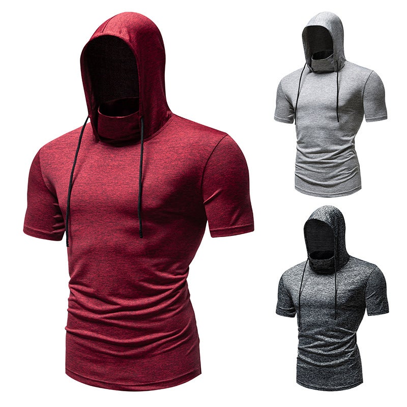 men''s new fitness running riding hooded short sleeve T-shirt 013P35 - Image 3