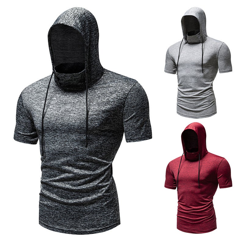men''s new fitness running riding hooded short sleeve T-shirt 013P35 - Image 4