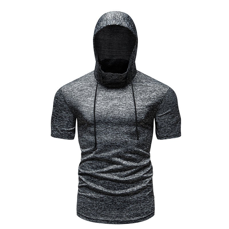 men''s new fitness running riding hooded short sleeve T-shirt 013P35 - Image 1