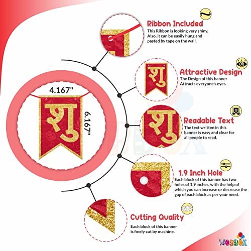 WOBBOX Annaprashan Party Props with Hindi Font Red & Golden Color Font Bunting Banner & Balloon, Annaprashan Decoration Item (43 Pcs Combo) - Image 4