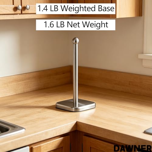 DAWNER Secure Grip Paper Towel Holder Countertop, Easy to Tear with One-Hand, Stainless Steel Paper Towel Stand, Dual-Weighted Suction Base for Kitchen & Bathroom‌ - Image 3