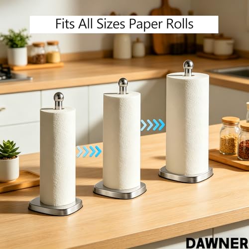 DAWNER Secure Grip Paper Towel Holder Countertop, Easy to Tear with One-Hand, Stainless Steel Paper Towel Stand, Dual-Weighted Suction Base for Kitchen & Bathroom‌ - Image 5