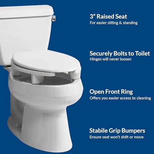 Bemis Steadfast 3" Raised Toilet Seat with Open-Front, Hinges that Never Loosen, Elongated - Image 3