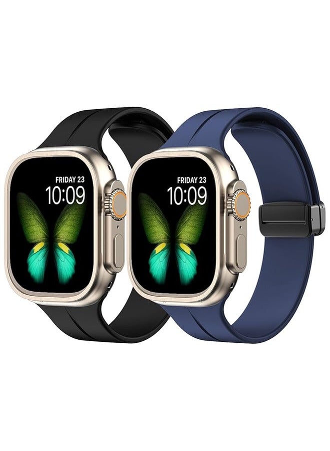 PULUZ 2pcs Magnetic for Apple Watch Band 42/44/45/49mm  Women men,Silicone Sport Strap Replacement WristBands - Image 1