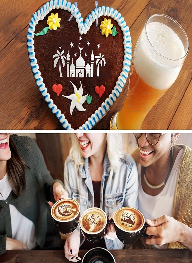 Ivana's 38 Pcs Eid Mubarak Cookie Stencil Set Plastic Cookie Stencil Holder Eid Mubarak Cookie Stamp Islamic Stencils for Painting Cake Coffee Stencils Latte Art Decoration Baking Set for Ramadan Party Supply - Image 5