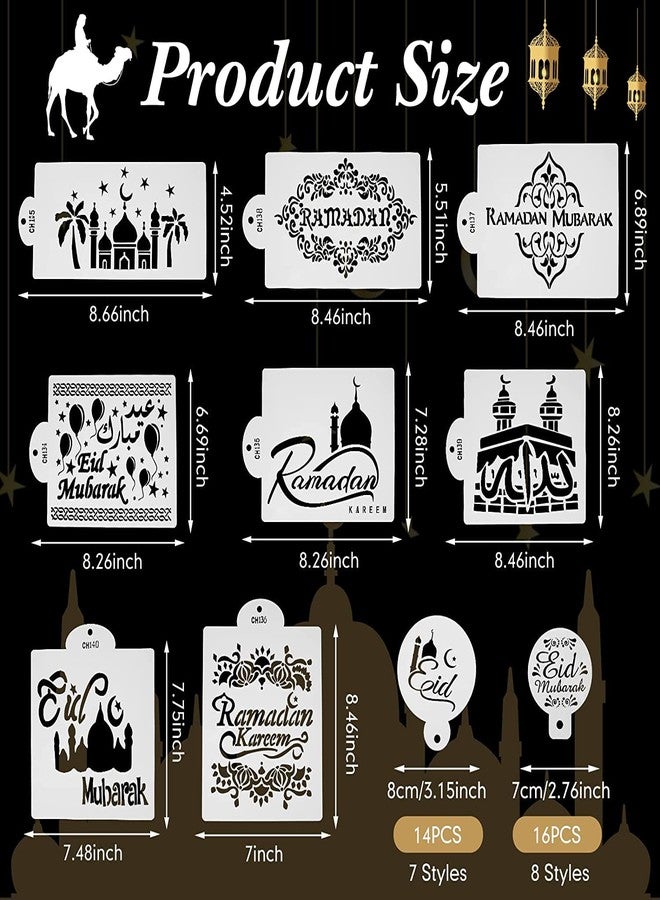 Ivana's 38 Pcs Eid Mubarak Cookie Stencil Set Plastic Cookie Stencil Holder Eid Mubarak Cookie Stamp Islamic Stencils for Painting Cake Coffee Stencils Latte Art Decoration Baking Set for Ramadan Party Supply - Image 2