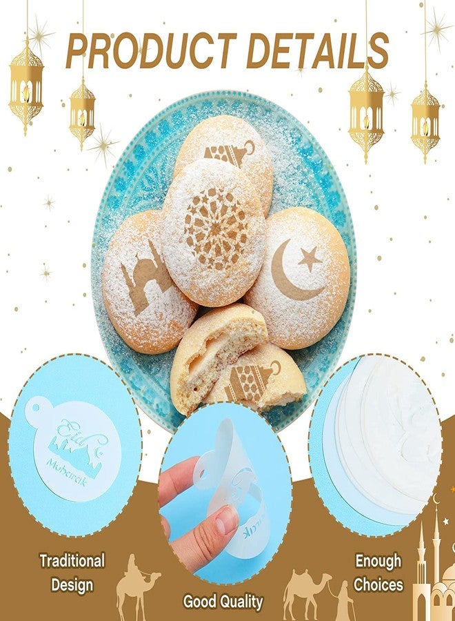 Ivana's 38 Pcs Eid Mubarak Cookie Stencil Set Plastic Cookie Stencil Holder Eid Mubarak Cookie Stamp Islamic Stencils for Painting Cake Coffee Stencils Latte Art Decoration Baking Set for Ramadan Party Supply - Image 3