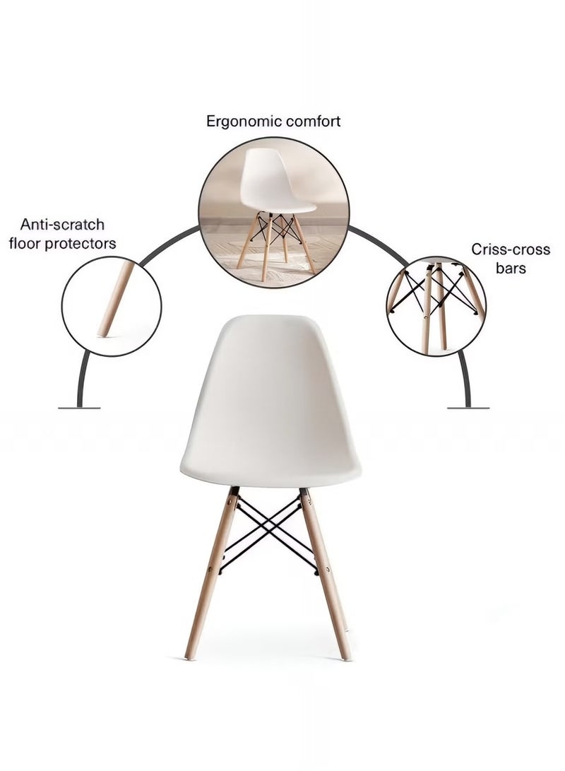Taimi 3-Piece Dining Set,Modern Square Dining Table with 2 Elegant Chairs | Solid Wood Table 80x80x73cm with 2 White Plastic Chairs and Wooden Legs - Image 3